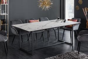 Jedálenský stôl Symbiosis 200cm keramický biely mramorový vzhľad