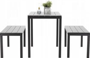 Súprava záhradného nábytku v sivej farbe stôl + dve lavičky Sivá