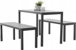 Súprava záhradného nábytku v sivej farbe stôl + dve lavičky Sivá