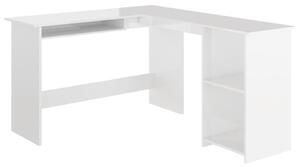 Rohový stôl v tvare L, lesklý biely 120x140x75 cm, drevotrieska
