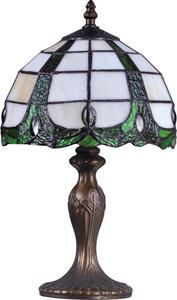 KEJO Vitrážová sklenená stolná lampa WITRAŻ, 1xE14, 40W, 20cm, guľatá, zelená