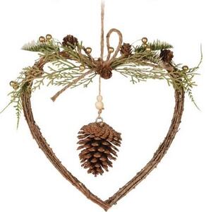 Závesná vianočná dekorácia Woody Heart, 34 x 34 x 7 cm