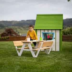 KONDELA Detské záhradné sedenie, drevo, prírodná/biela , ABALO