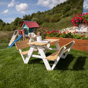 KONDELA Detské záhradné sedenie, drevo, prírodná/biela , ABALO
