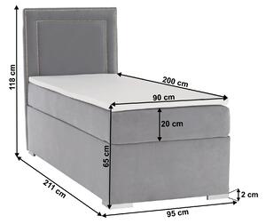 KONDELA Boxspringová posteľ, jednolôžko, svetlosivá, 90x200, ľavá, BILY