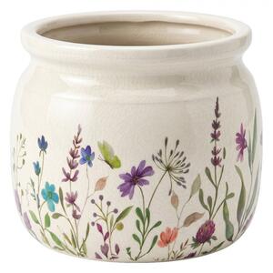 Keramický obal na kvetináč s lúčnymi kvetmi Rustic Flora M - Ø 16*13 cm - Clayre & Eef