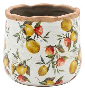 Dekoratívny keramický obal na kvetináč s citrónmi Lemon Grove M - Ø 14*12 cm - Clayre & Eef