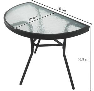 Záhradný polkruhový stôl so sklenenou doskou ISLAND 70x40 cm, čierny
