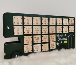 Adventný kalendár - drevený autobus
