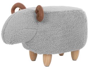 Detská taburetka so zvieratkom ovečka sivá polyesterová látka čalúnená s drevenými nohami detská podnožka