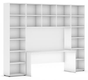 Zostavy knižníc INTEGRO so stolom, vyššie, 2950 x 700/400 x 2300 mm, biela