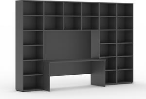 Zostavy knižníc INTEGRO so stolom, vyšší/šírší, 3550 x 700/400 x 2300 mm, grafit