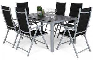 Home Garden Záhradný nábytok Ibiza so 6 stoličkami a stolom 150 cm, strieborná/čierna