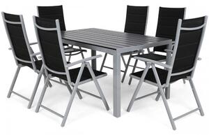 Home Garden Záhradný nábytok Ibiza so 6 stoličkami a stolom 150 cm, strieborná/čierna