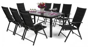 Home Garden Záhradný nábytok Ibiza s 8 stoličkami a stolom 185 cm, čierny