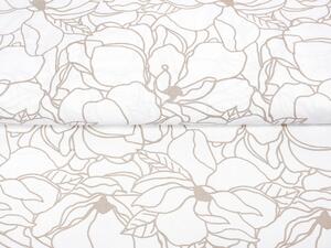 Bavlnená látka/plátno Sandra SA-268 Béžové designové kvety na bielom - šírka 145 cm