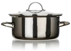 Banquet Hrniec smaltovaný METALLIC Black 20 cm, 2 l, s pokrievkou, 20 cm
