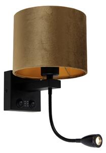 Nástenná lampa čierna s bronzovo zamatovým tienidlom 18 cm - Brescia