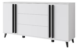 MINIO Komoda "HURON" 150 cm s 2 dvierkami, 3 zásuvkami a nožičkami – biela / čierna