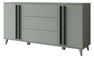 MINIO Komoda "HURON" 150 cm s 2 dvierkami, 3 zásuvkami a nožičkami – farba: svetlozelená (mliečne zelená)