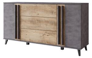 Komoda MINIO "HURON" s rozmermi 150 cm, s 2 dvierkami, 3 zásuvkami a nožičkami – farba: Materi/Breslau, orech