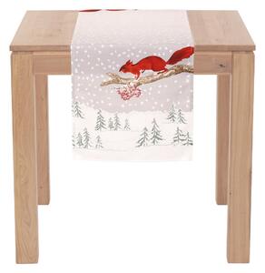 Behúň s vianočným motívom, zasnežená krajina s veveričkou, 40x150 cm, 100% polyester
