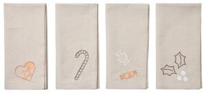 Vyšívaný obrúsok Fryd Light Warm Grey – set 4 ks