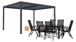 ZÁHRADNÉ KOMBO bioklimatická pergola s lamelami BestBerg BBP-12G + záhradný jedálenský set 6+1 BestBerg BBGF-53B