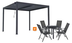 ZÁHRADNÉ KOMBO bioklimatická pergola s lamelami BestBerg BBP-9G + záhradný jedálenský set 4+1 BestBerg BBGF-62BK