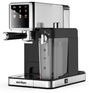 Pákový kávovar s napeňovačom mlieka BestBerg BBCF-2032 / 1350 W / 1,2 l / 20 bar / strieborná/čierna