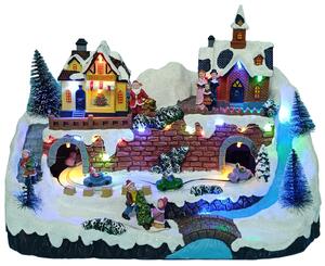 Vianočná dedinka s osvetlením a melódiou - dedinka BestBerg BBXS-997 / 32,9 x 19,4 x 22,3 cm / polyresin