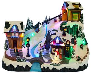 Vianočná dedinka s osvetlením a melódiou - lanovka BestBerg BBXS-982 / 42 x 25 x 31,5 cm / polyresin