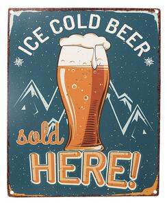 Modrá antik nástenná kovová ceduľa Ice Cold Beer, Sold Here - 20*1*25 cm - Clayre & Eef