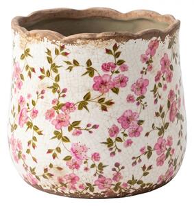 Keramický obal na kvetináč s ružovými kvetmi Vintage Bloom S - Ø 11*10 cm - Clayre & Eef