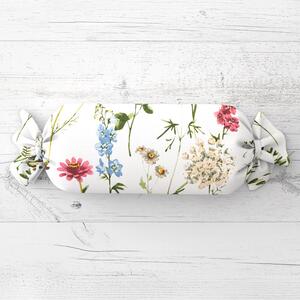 Biante Vankúš valec bonbon Sandra SA-667 Veľké lúčne kvety na bielom 15x40 cm