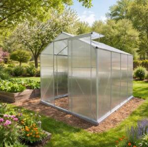 Skleník so základňou BestBerg BBGH‑806S / 4,8 m² / 252 × 190 × 194 cm / strieborná