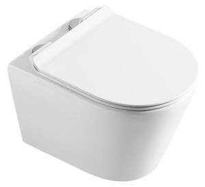CERANO - Závesná WC misa Norbi, Rimless + UF sedátko - biela lesklá - 36,5x48,5 cm