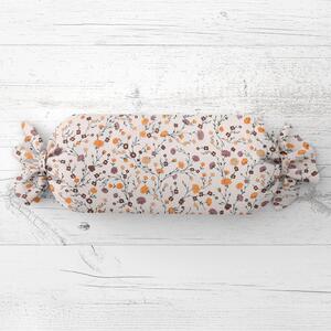 Biante Vankúš valec bonbon Sandra SA-720 Oranžovo-hnedo-béžové drobné kvietky na smotanovom 15x40 cm