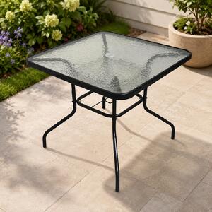 Záhradný stôl so sklenenou doskou BestBerg BBGF-GT4 / 80 × 80 × 70 cm / čierna/transparentná