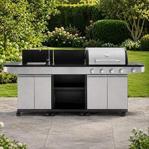Záhradná BBQ kuchyňa s umývadlom BestBerg BBBQ-26SB / 5 horákov / 14,5 kW / strieborná/čierna