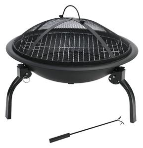 Záhradné ohnisko s roštom a kutáčom BestBerg BBFP-F11 / Ø 47 cm / oceľ / čierna