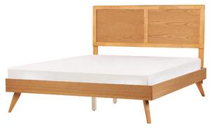 Posteľ prírodný jaseň MDF 160 x 200 cm lamelový rošt s čelom rustikálny štýl spálňa