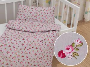 Biante Detské bavlnené posteľné obliečky do postieľky Sandra SA-343 Ružové ružičky na sivom Do postieľky 100x135 a 40x60 cm