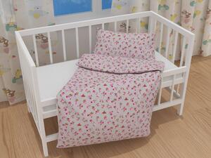 Biante Detské bavlnené posteľné obliečky do postieľky Sandra SA-343 Ružové ružičky na sivom Do postieľky 100x135 a 40x60 cm