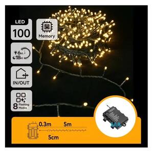 Aigostar - LED vonkajší reťaz 100xLED/8 funkcií 3xAA 5,3 m IP44 teplá biela