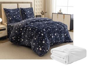 Sada mikroplyšových obliečok STARLIGHT tmavomodré + plachta mikroplyš SOFT 90x200 cm biela, jednolôžko
