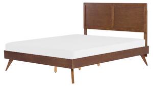 Posteľ tmavý jaseň MDF kaučukové drevo 160 x 200 cm drevený rám postele s roštom a čelom