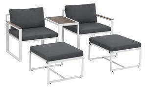 Moderný záhradný nábytok z kovu a polywoodu, 5 dielov, sivý