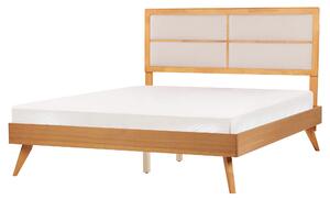 Posteľ prírodný jaseň 160 x 200 cm lamelový rošt vysoké čalúnené čelo moderný štýl spálňa
