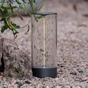 Stolová LED lampa Edison na batérie, výška 32 cm, sivá/číra, IP54, Jasné / priehľadné, Obývacia izba / jedáleň, Plast, Moderný